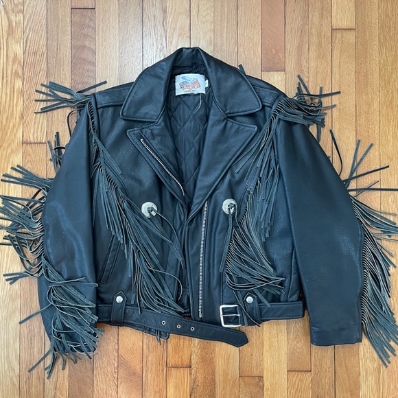 Excelled Jackets & Blazers - Vintage biker fringe black leather moto jacket